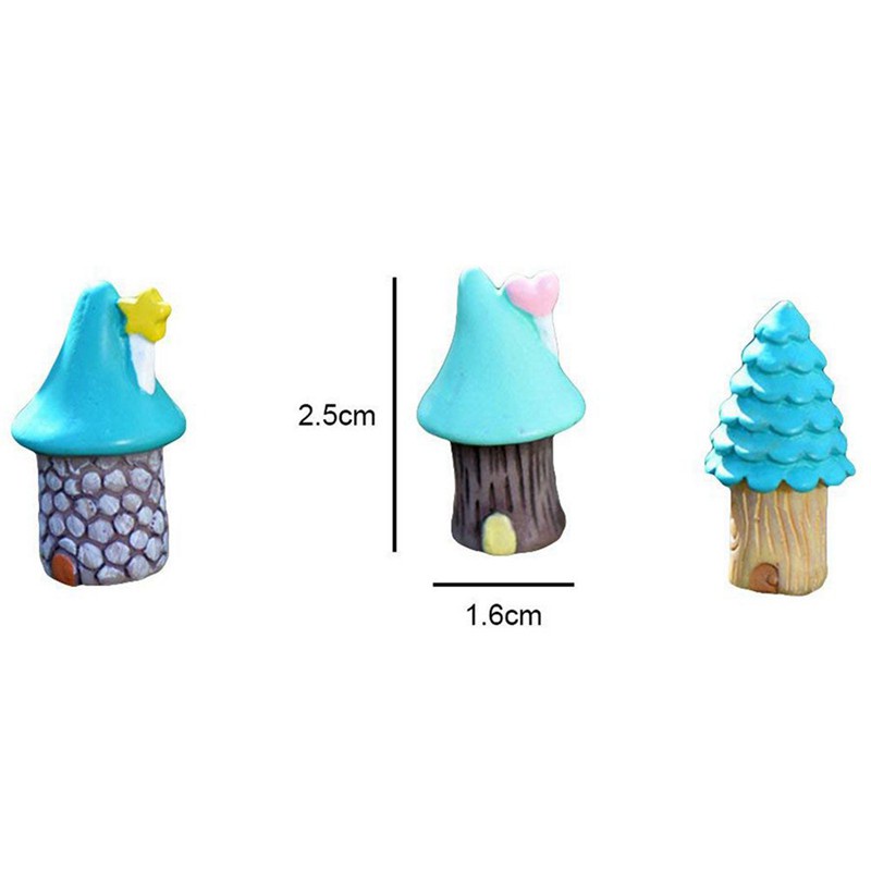 4pcs Miniature Resin Small House Ornaments Home Garden Landscape Decoration - 1pcs Red & 3pcs Blue