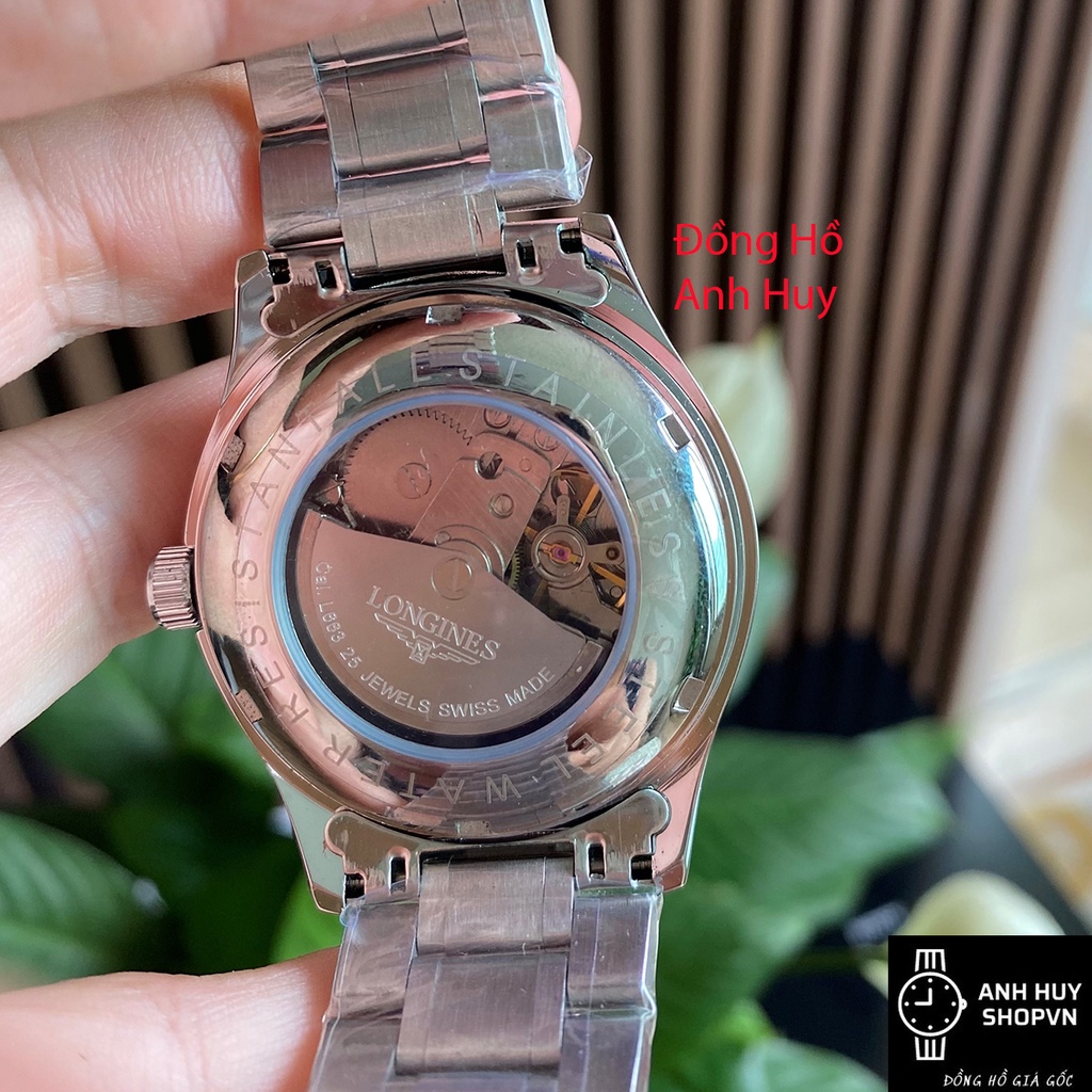 Đồng Hồ Nam LONG.GINES Máy Cơ Automatic - Dây kim loại thép đúc đặc không gỉ mặt tròn đính đá sapphire kính chống xước