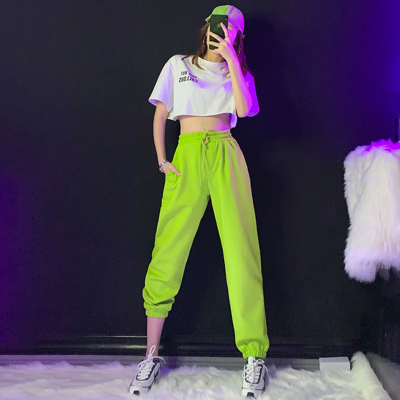 Qu N N Quần jogger N Qu N Quần jogger Màu Dạ Quang Dáng Rộng Phong Cách Đường Phố Đơn Giản Cho Nữ - Tay Bảo Vệ hip hop
