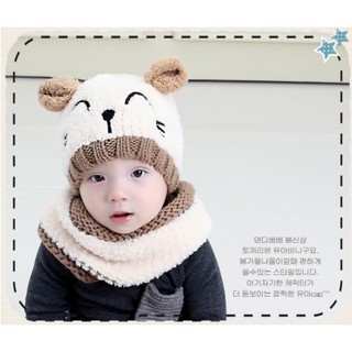 (Hàng mới) Mũ len MÈO CƯỜI XÙ LÔNG kèm Khăn Quàng cổ cho bé từ 0-3 tuổi (N 06)