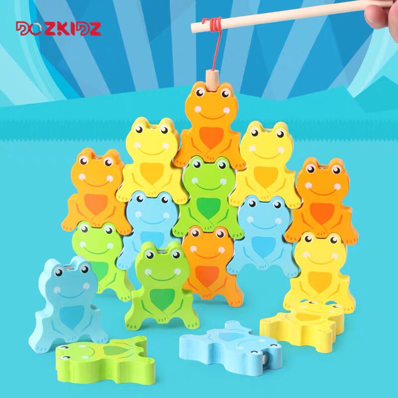 Đồ chơi gỗ tư duy vận động tinh - Câu và xếp 16 ếch thăng bằng - DOZKIDZ
