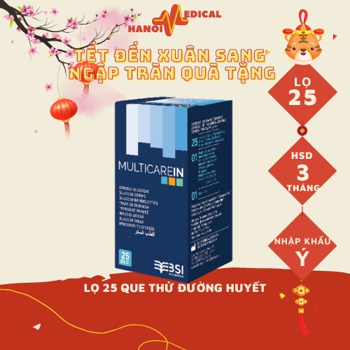 CHÍNH HÃNG - Lọ 25 que thử ĐƯỜNG HUYẾT MultiCare-In  - MÁY ĐO ĐƯỜNG HUYẾT VÀ MỠ MÁU 3 TRONG 1