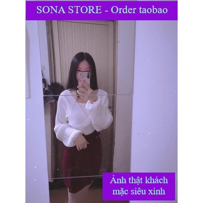 Áo len croptop tay dài, Áo len cổ v, Hàng quảng châu cao cấp, SONA STORE