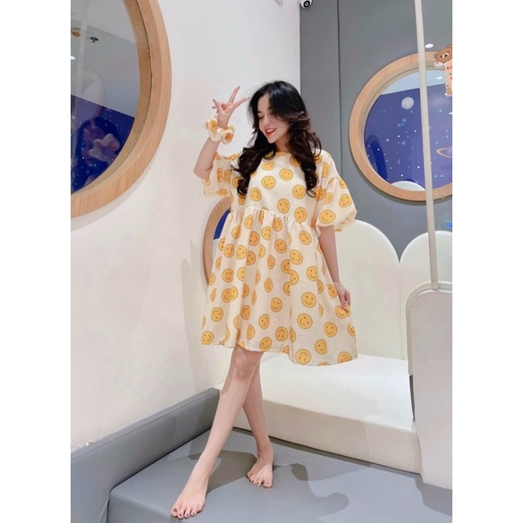 Váy Họa Tiết Mặt Cười From Rộng Bánh Bèo Bầu Bí Bon Chen Chất Thô Mát Dáng Suông Dễ Mặc Giá Bán Tương Tác | BigBuy360 - bigbuy360.vn