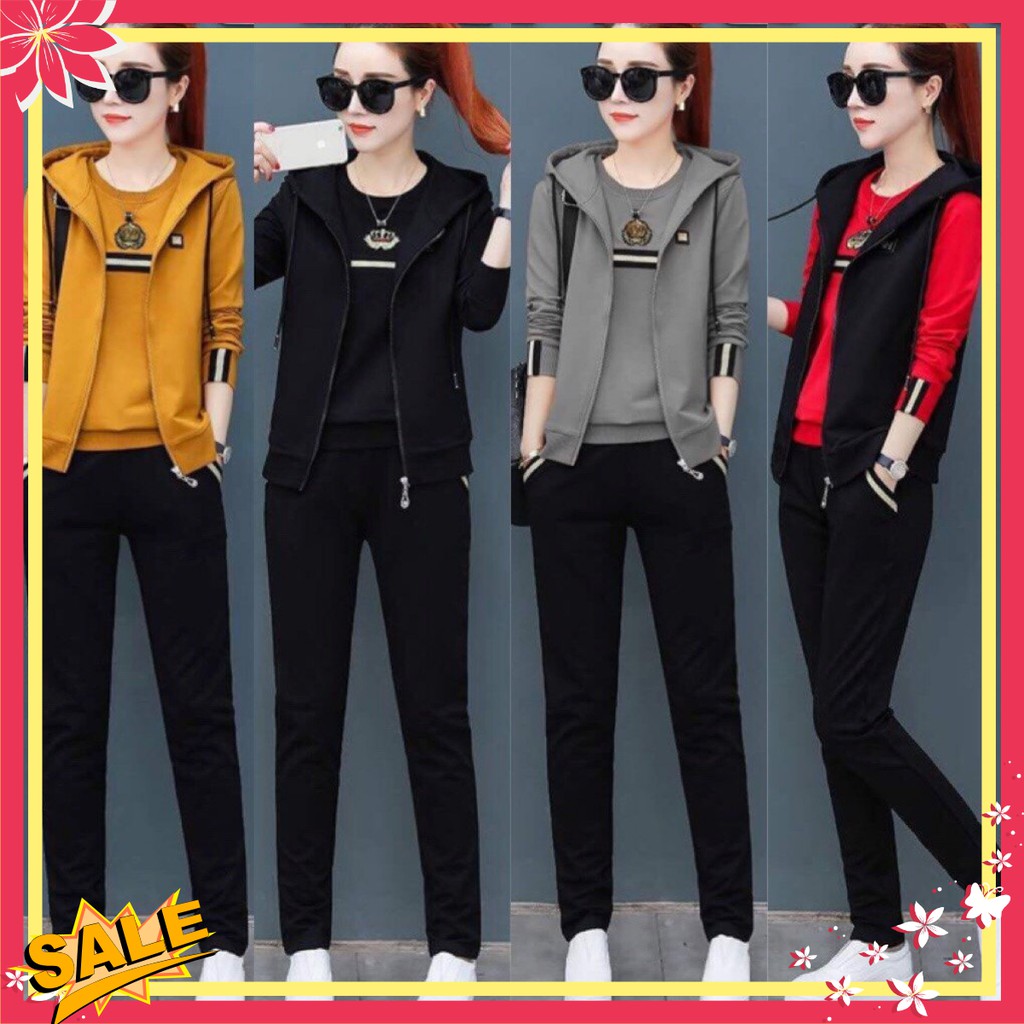 SÉT BỘ 3 MÓN THÊU VƯƠNG MIỆN ( áo khoác gilê , áo thun trong dài tay, quần) [ẢNH THẬT 100% SHOP TỰ CHỤP]