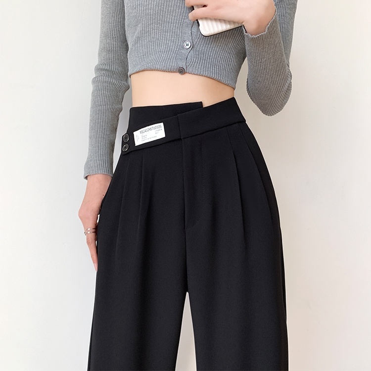 Quần dài SUXI ống rộng lưng cao màu trơn thanh lịch cho nữ