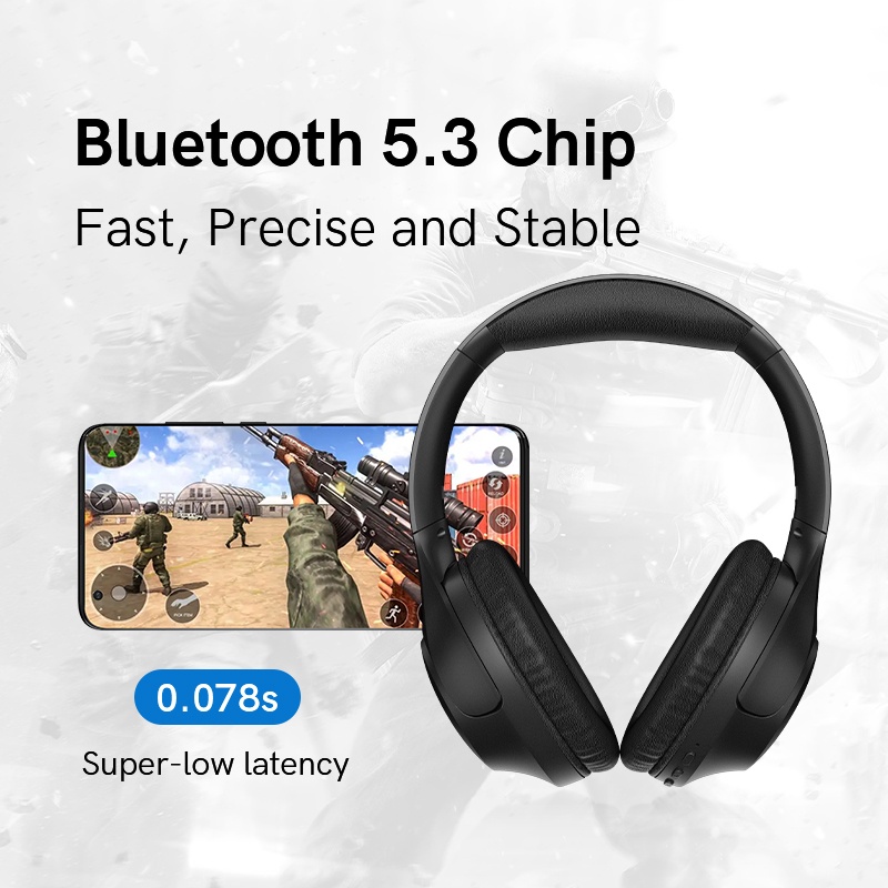 Tai nghe chụp tai không dây QCY H2 bluetooth 5.3 âm thanh hifi thời gian sử dụng 50 giờ 78ms gấp gọn lại được