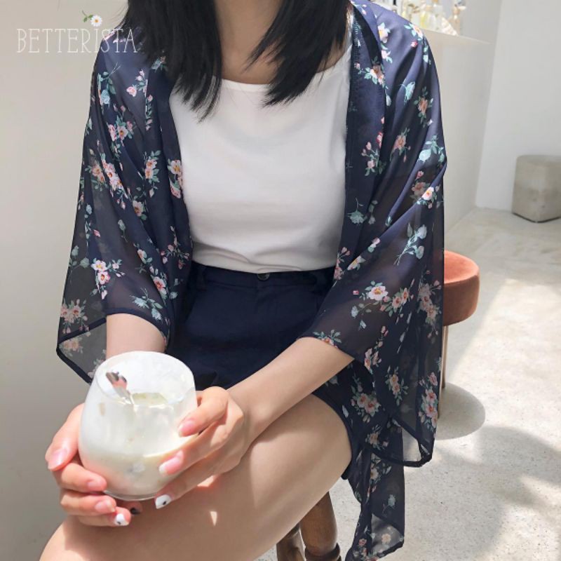 Kimono Navy Hoa Chùm
