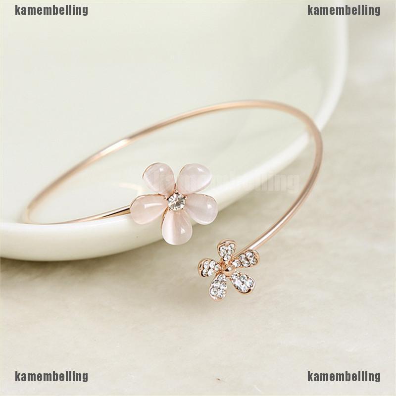 Vòng Tay Mạ Vàng Hình Hoa Đính Đá Pha Lê Thời Trang Cho Nữ