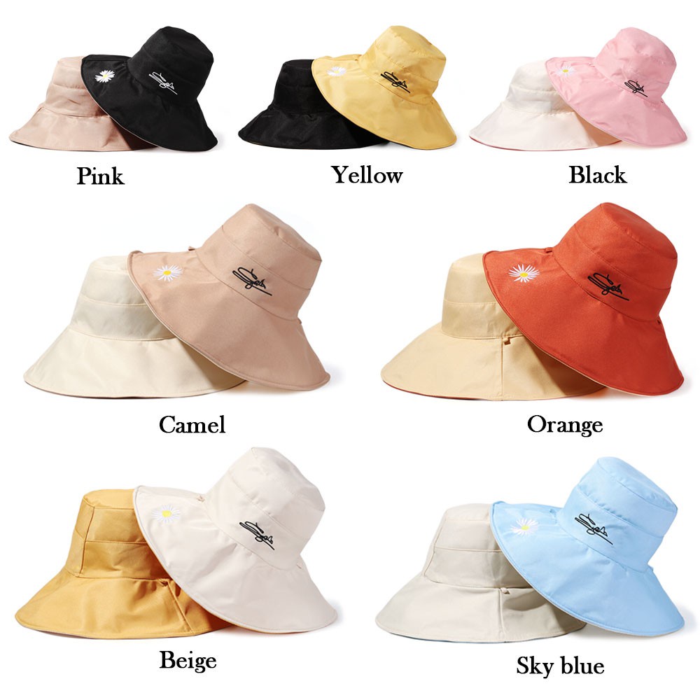 Mũ Tai Bèo Rộng Vành Hai Mặt Chống Tia Uv Có Dây Đeo Có Thể Gập Lại Dành Cho Nữ Mihan1