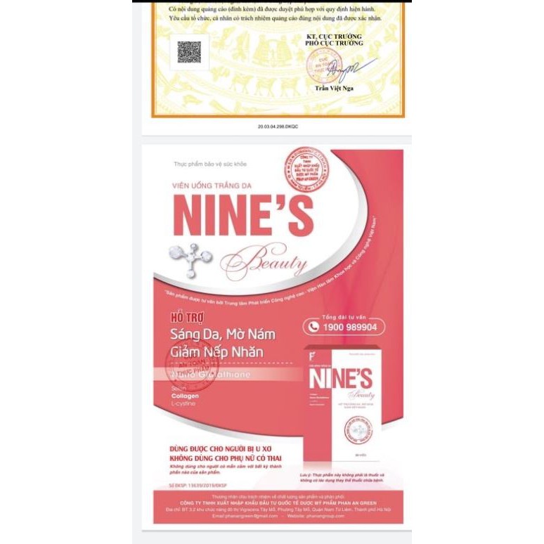 ✅ (COMBO 2 LỌ) Nine's Beauty trắng da, mờ nám, giảm nếp nhăn (Hộp 30 Viên)