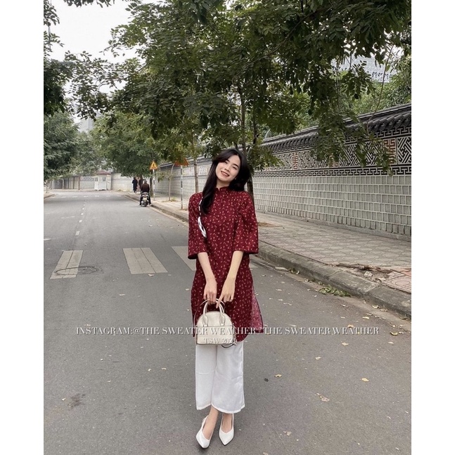 Set áo dài hoa dây đan + quần suông - 22.Lystore