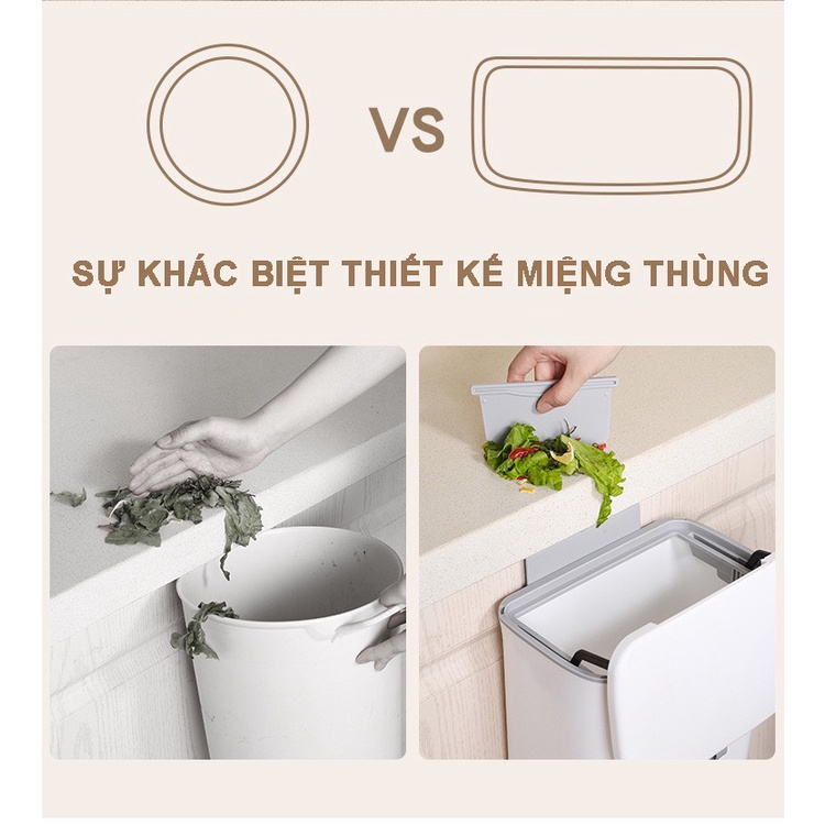 Thùng rác treo tủ bếp có nắp đậy dán tường thông minh dung tích 10 lít