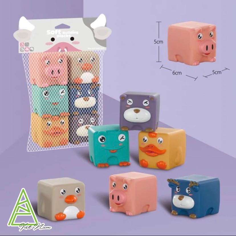 ĐỒ CHƠI CHO BÉ: Set 6 đồ chơi chíp chíp bằng silicone hình động vật dễ thương dành cho bé