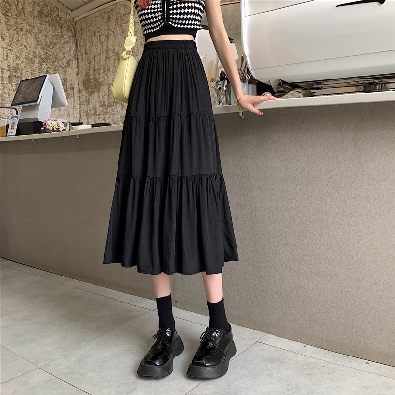 SUXI Chân Váy Chữ A Lưng Cao Màu Sắc Đơn Giản Thời Trang Mùa Hè Cho Nữ