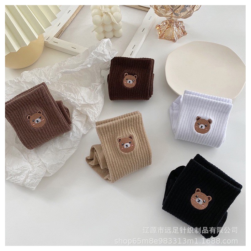 Vớ Tất Gấu Thêu Cổ Cao Cotton Kháng Khuẩn Dành cho cả nam và nữ hàng loại 1 bao đổi trả