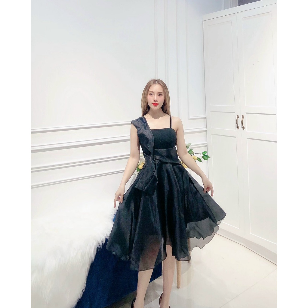 Đầm công chúa cute dễ thương nơ eo chất umi phối voan kính xinh xỉu. Váy trắng xòe 2 dây Habi Fashion