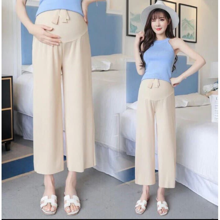 Quần bầu ống rộng truyền thống vải dệt kim mùa hè có đáp bụng