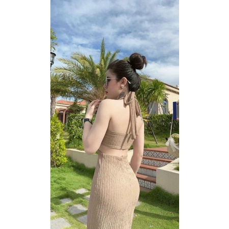 Đầm ôm body cut out ngực eo thun xốp chỉ