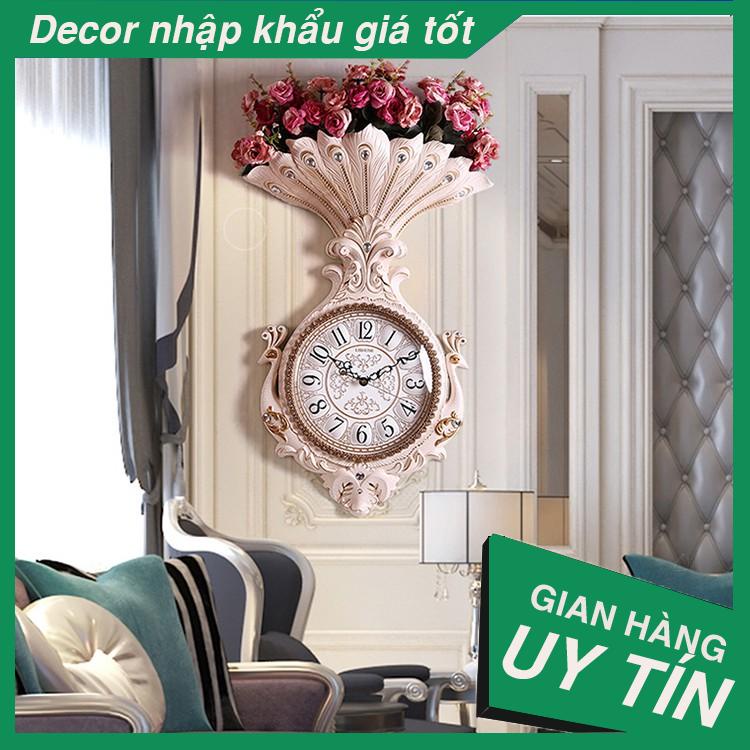 Decor đẹp - Đồng hồ treo tường phong cách [Châu Âu], [Cao Cấp], kích thước 48x78cm, động cơ tĩnh âm, quả lắc dao động