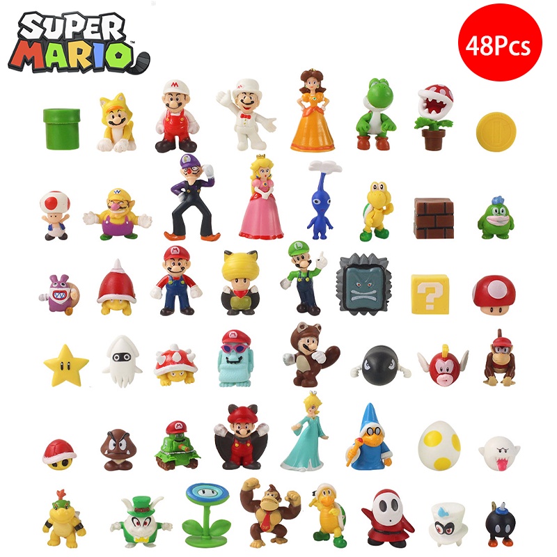 Set 48 Mô Hình Nhân Vật Super Mario Bros Luigi Trang Trí Bánh Kem