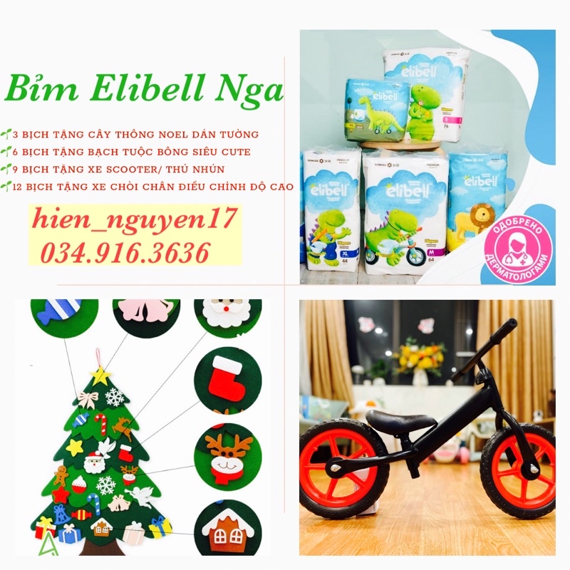 TẶNG QUÀ Tã Bỉm Elibell NGA CAO CẤP Dán Quần Đủ Size S76 M64 L54 XL44 L44