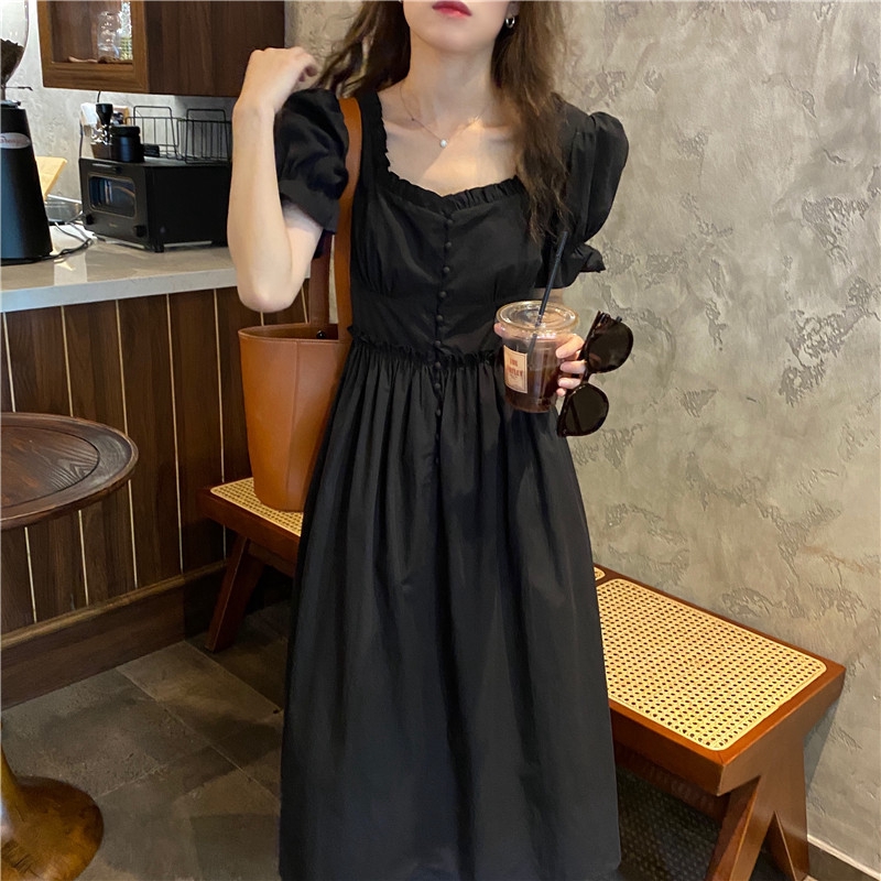 Đầm midi cổ vuông tay phồng thời trang thanh lịch 35861