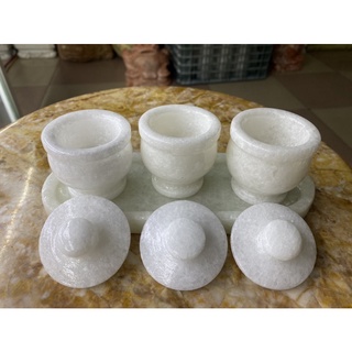 Bộ Khay 3 Ly Đá Cẩm Thạch Trắng