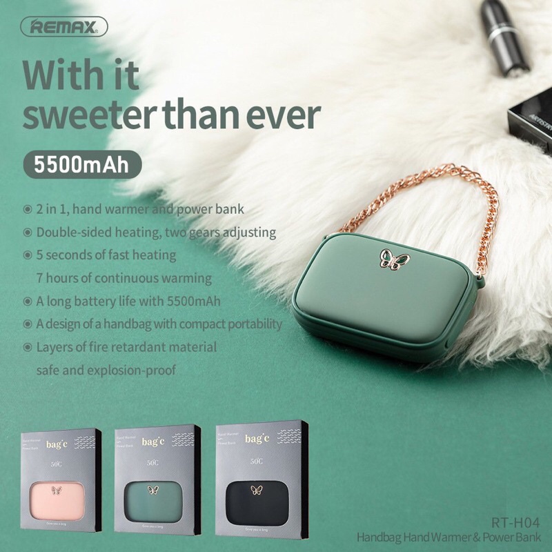 [Mã 254ELSALE giảm 7% đơn 300K] Máy sưởi ấm mini cầm tay Remax chính hãng 5500mah kiêm pin sạc dự phòng