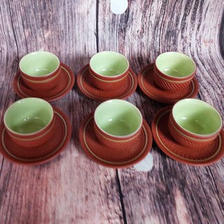 Bộ 6 chén gốm tử sa kẻ chỉ vàng cỡ vừa cao 4 cm, không đĩa lót