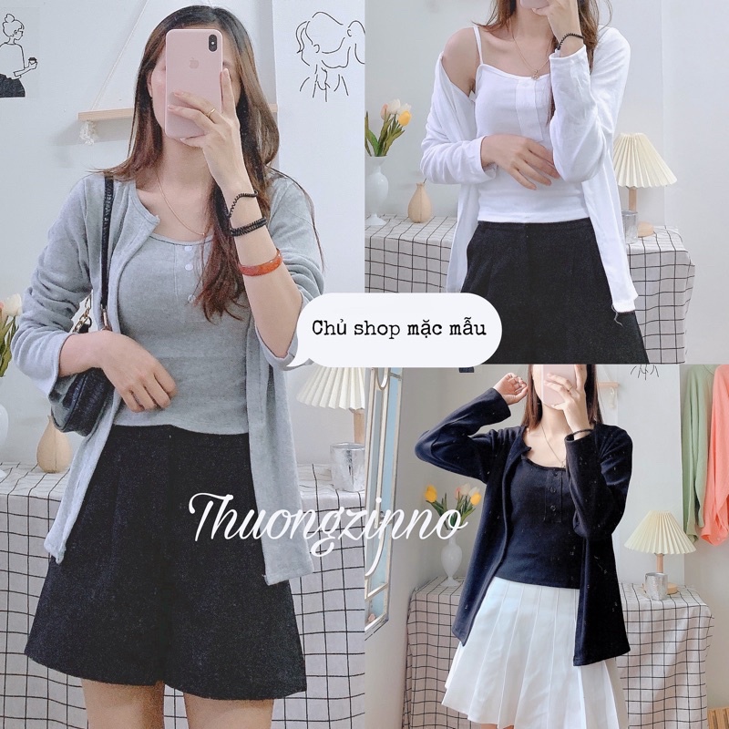 [Ảnh thật/Video]Set sang chảnh gồm hai món áo hai dây kèm áo khoác ngoài