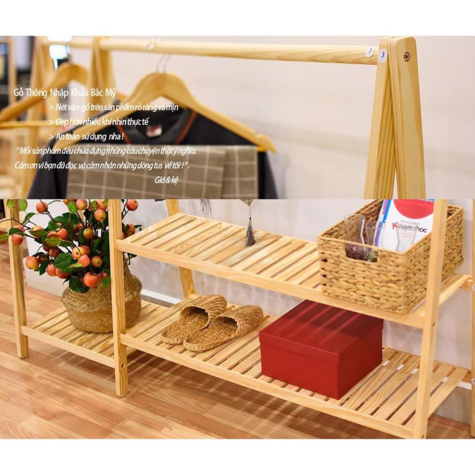 KỆ GIÁ TREO ĐÔI - KỆ QUẦN ÁO GỖ THÔNG KHÔNG MỐI MỌT