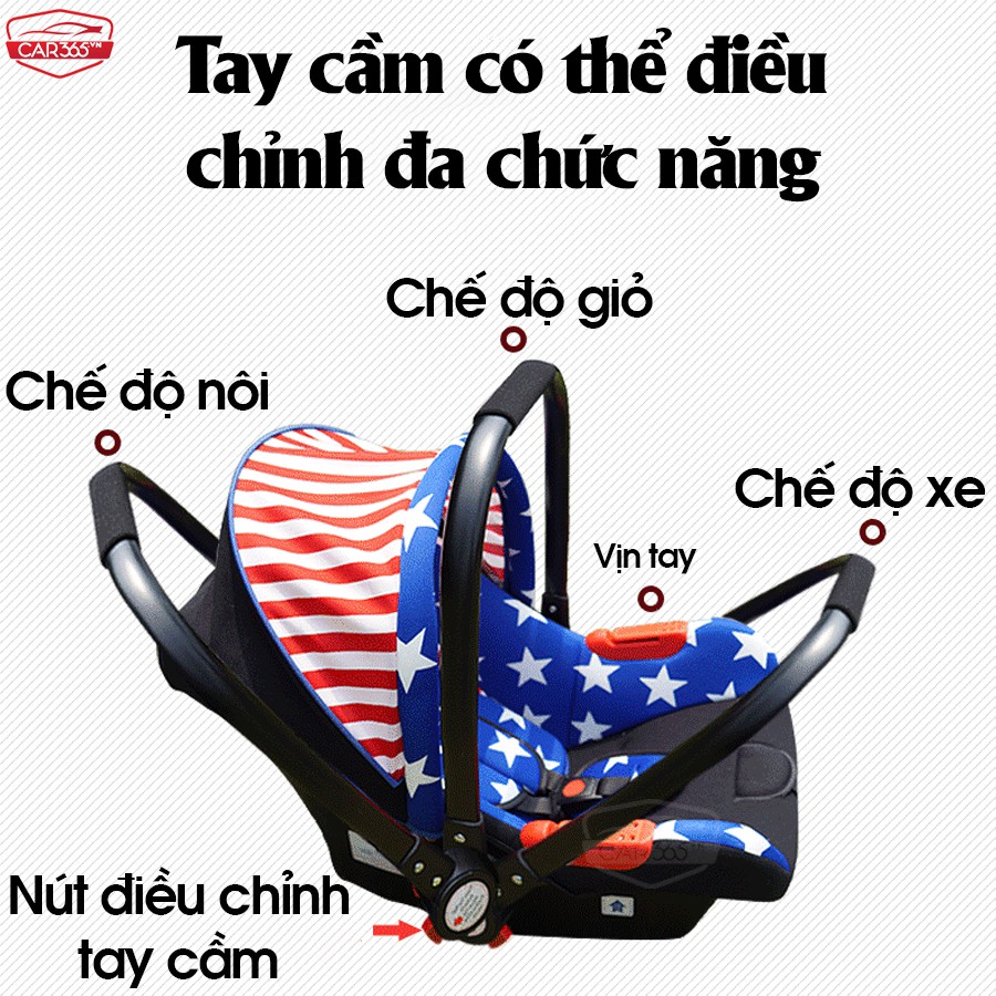 Ghế ngồi an toàn trên ô tô cho bé CAR365 có tay cầm điều chỉnh linh hoạt - Êm ái, thoải mái, an toàn - CAR48