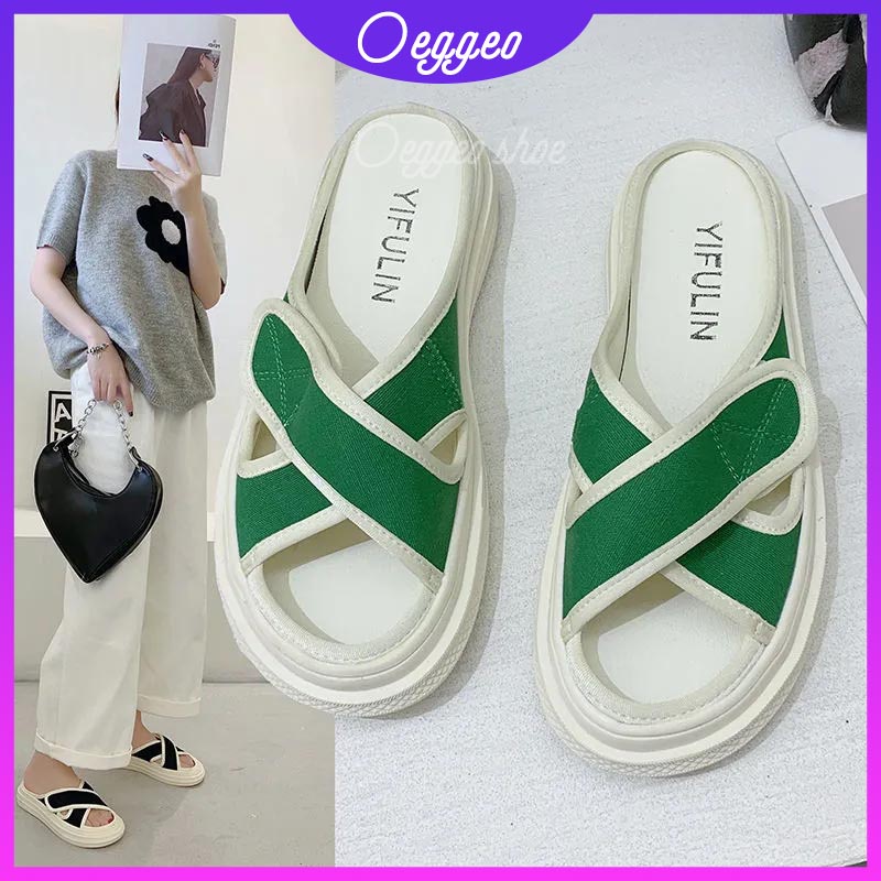 Oeggeo shop Xăng đan Đế Dày Đan Dây Chéo Chất Liệu canvas Cho Nữ