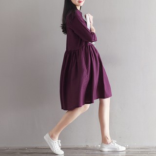 Đầm Babydoll Màu Tím Cổ Sơ Mi