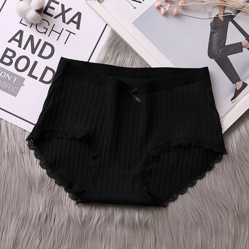 Quần lót gân tăm cạp cao viền ren kháng khuẩn KIMCHIBIKINI chip nữ Cotton xinh đẹp mềm mại thoáng mát QL076