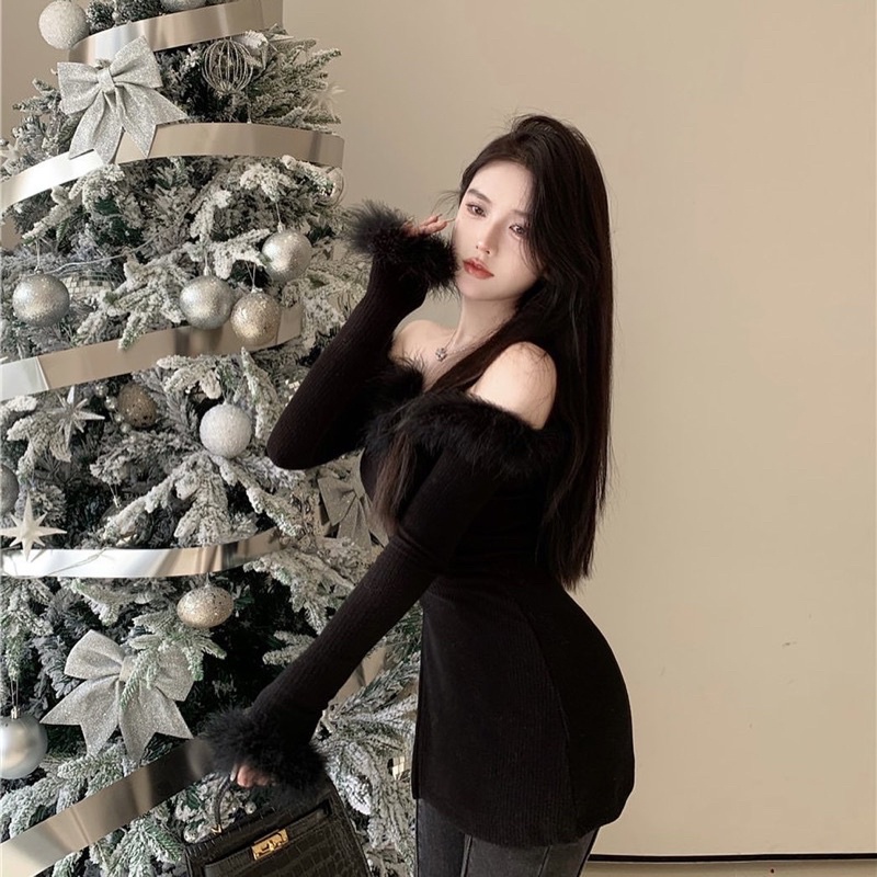 ÁO TRỄ VAI CHẤT LEN MỎNG PHỐI LÔNG SANG CHẢNH