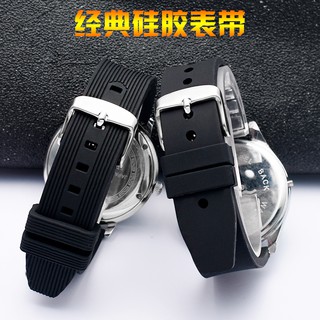 Dây đeo đồng hồ bằng cao su silicone mềm màu đen phẳng chống nước 20/24mm