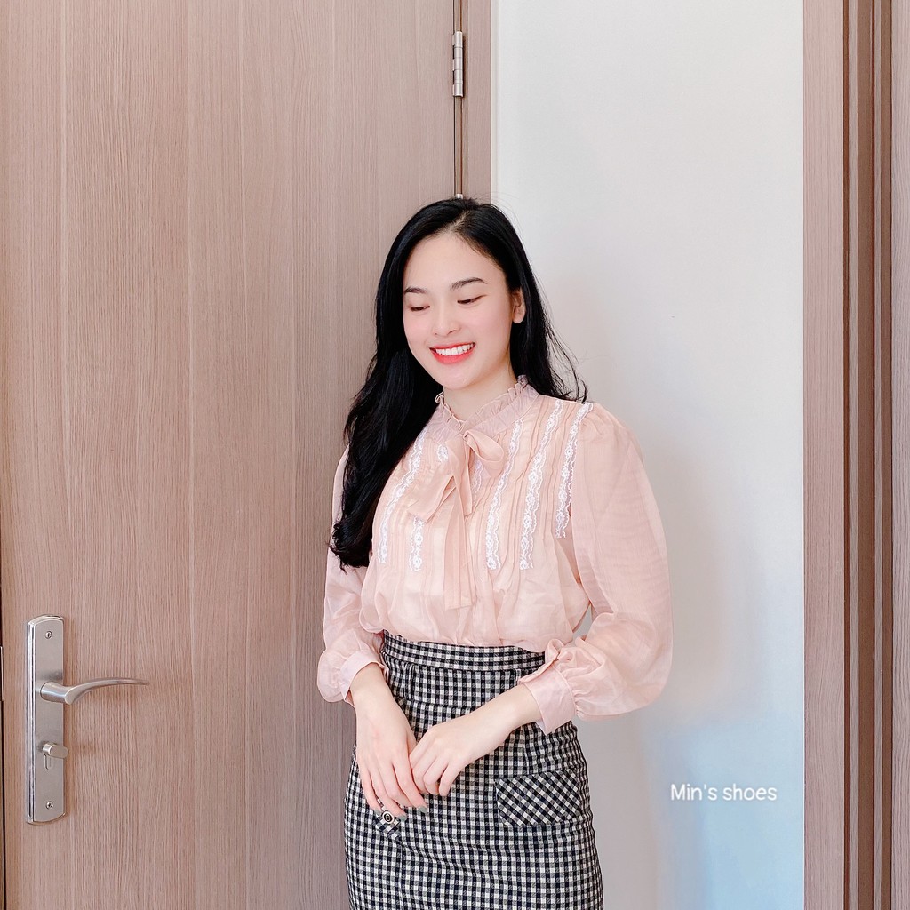 Min's Shoes - Áo sơ mi nữ đẹp dài tay phong cách hàn quốc cao cấp họa tiết ren Áo 405