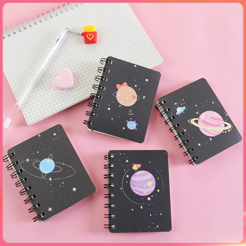 Zhishun dream planet rollover coil Lovely notebook this student portable pocket notebook mini notebook A7 small notebook Spring notebook Cute notebook bookmark paper brochure Blank paper book Coil notebook