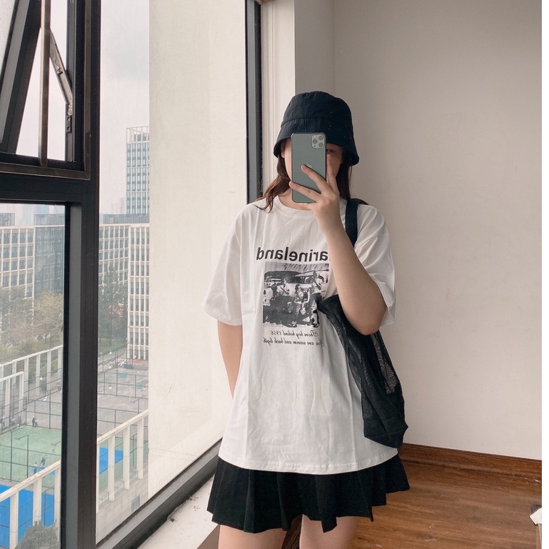 Áo Thun 3158 Marineland PEONYB Nữ [FREESHIP] Phông form rộng tay lỡ oversize in hình vintage trắng đen cá tính Ulzzang