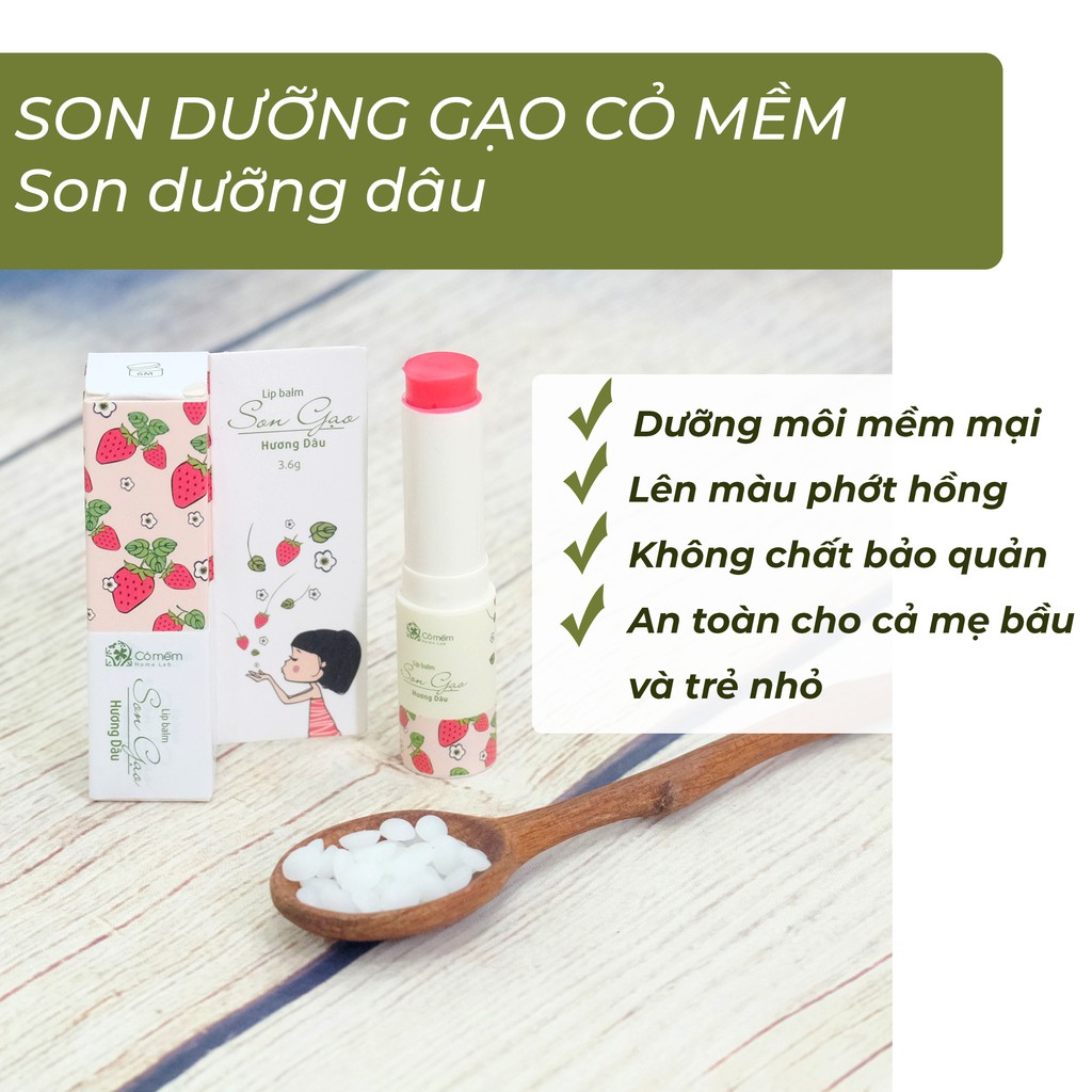 Son Dưỡng Môi Có Màu Gạo Hương Dâu Mềm Môi Chống Khô Nẻ Cỏ Mềm 3,6g