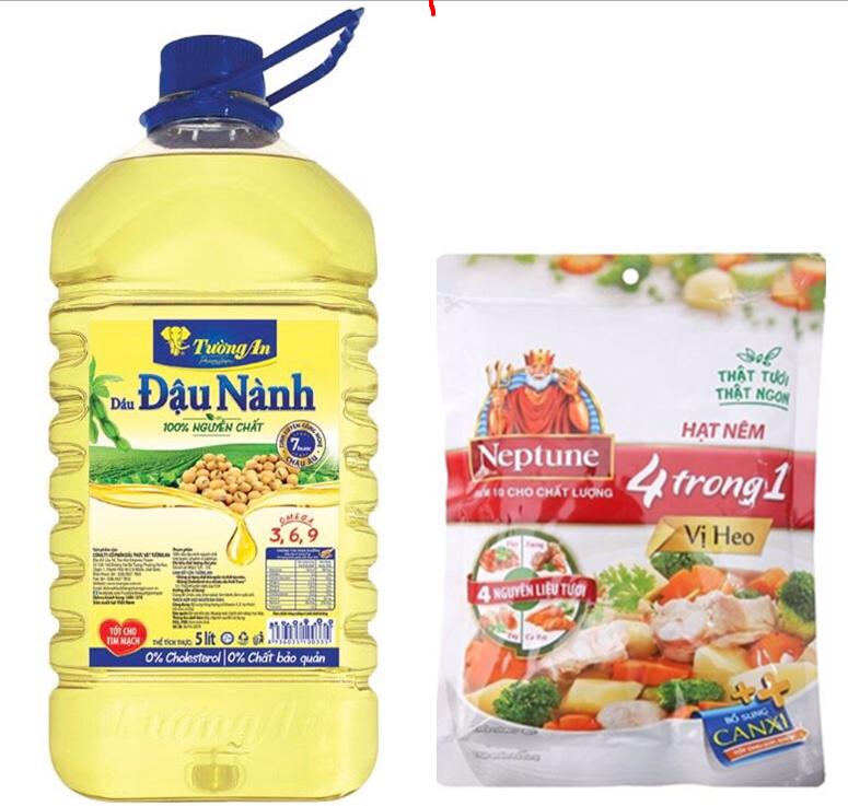 [ Tặng Gói Hạt Nêm 50gr ] Dầu Ăn Đậu Nành Cao Cấp Tường An 5L - Hàng Chính Hãng Date Mới