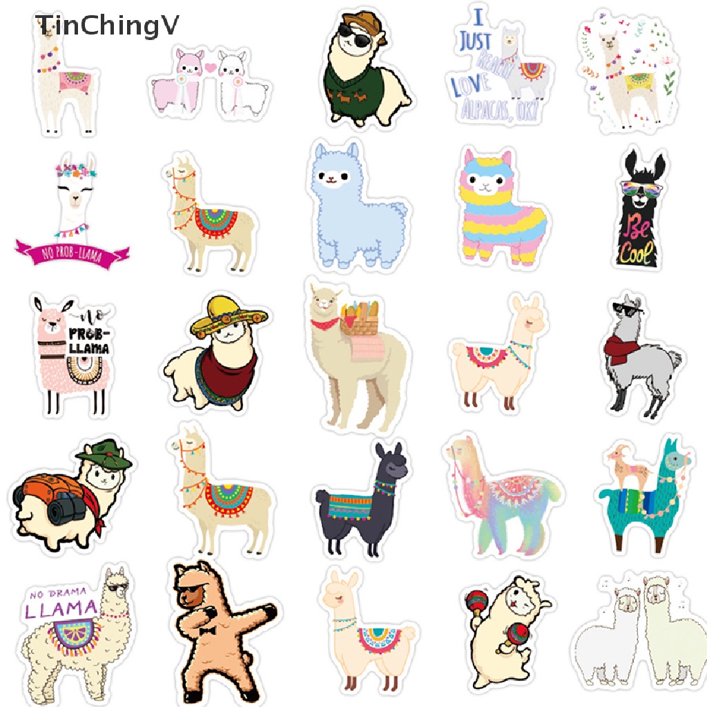 Bộ 50 Miếng Dán Hình Lạc Đà Alpaca Hoạt Hình Dễ Thương