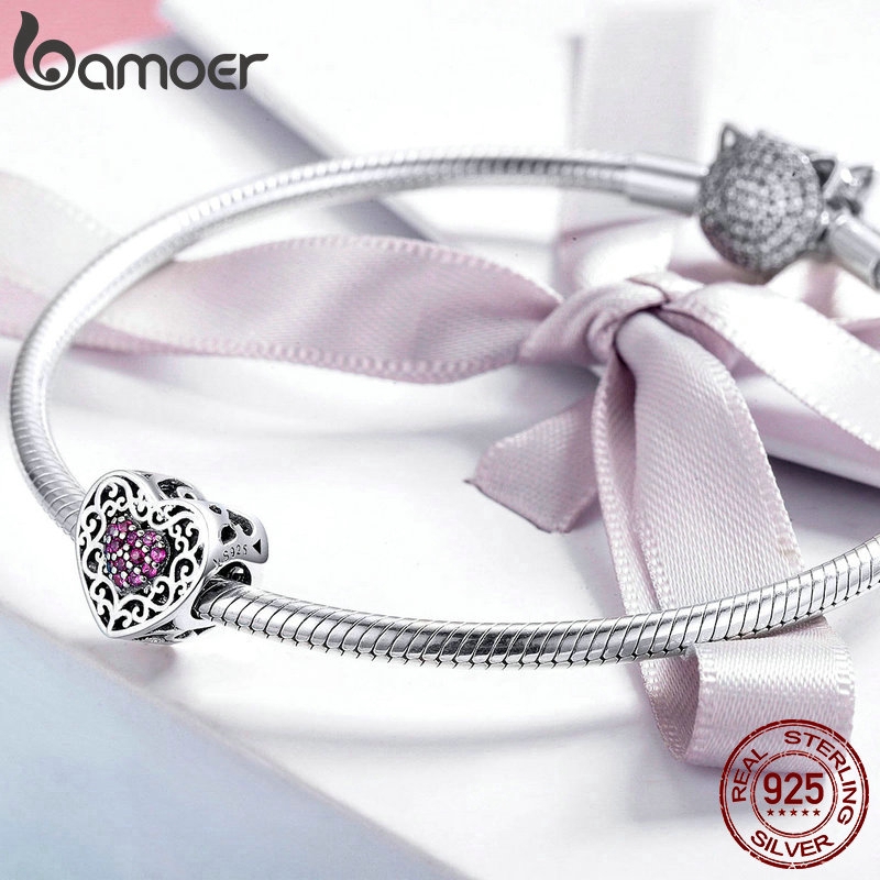 Hạt cườm Bamoer Scc1109 hình trái tim đính đá làm vòng tay vintage