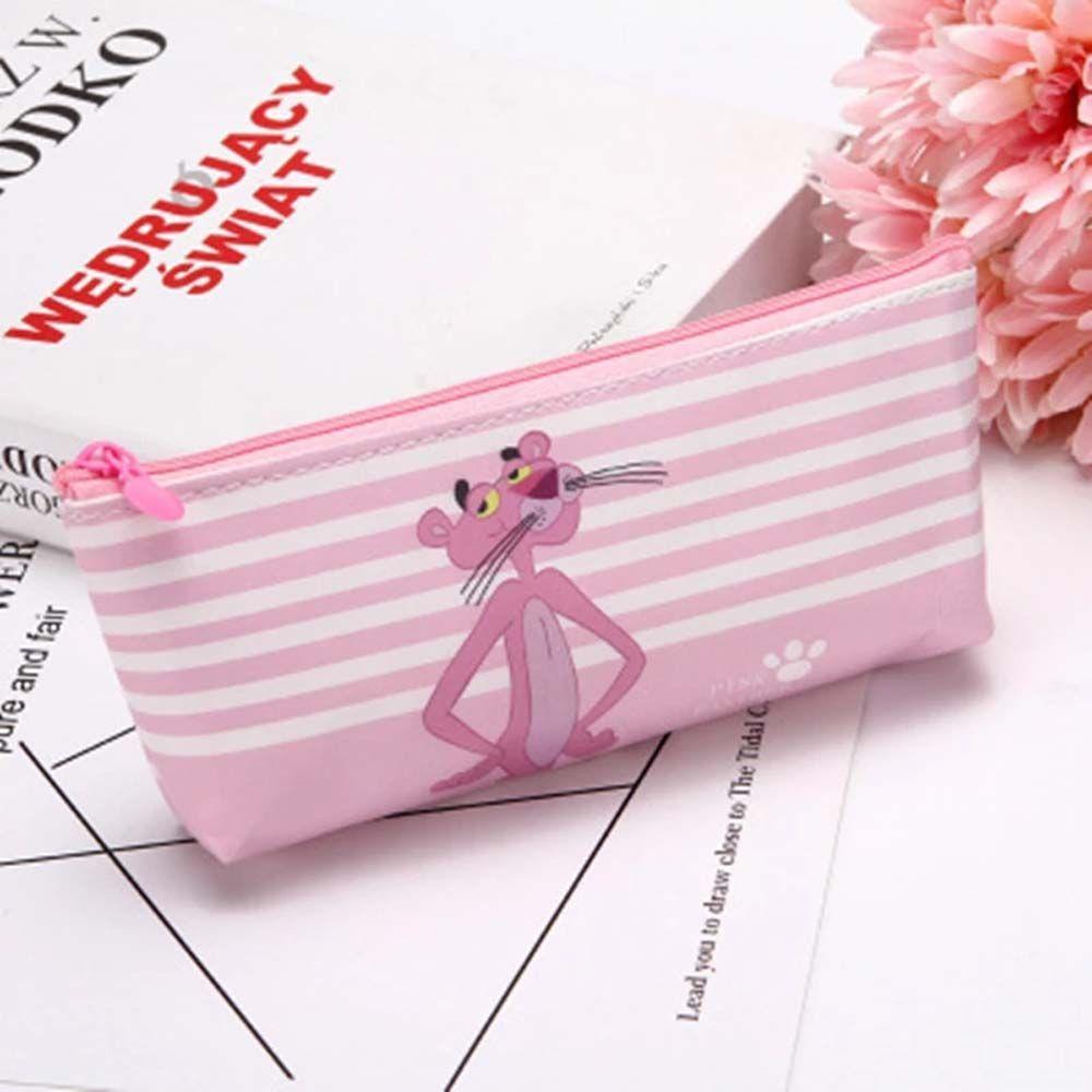 Túi Đựng Bút Bằng PU Chống Nước Sức Chứa Lớn In Hình Báo Hồng Ốp