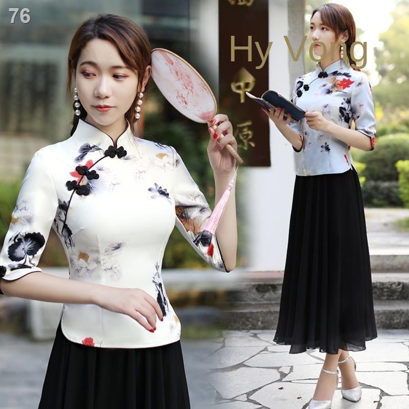 mới và cải tiến retro Tang suit sườn xám hàng đầu nữ phong cách Trung Quốc cỡ lớn văn học và nghệ thuật thời trang phong