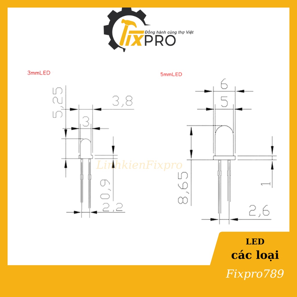 LED 3mm màu đỏ thân trong suốt (Túi 10c)