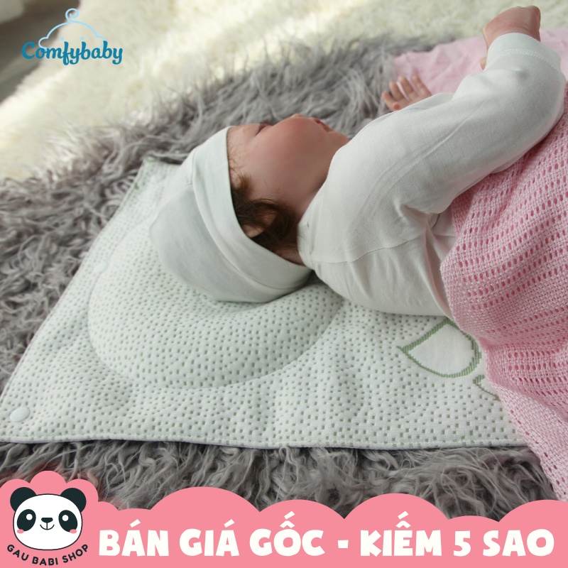 FREE SHIP !!! Gối lõm bambo ComfyBaby chống bẹt đầu cho bé ruột cao su non vỏ sợi tre