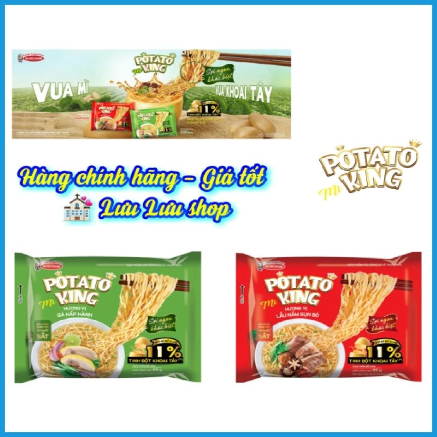 Mì POTATO KING Hương vị Gà Hầm, Lẩu Nấm Sụn Bò 85g x 24 gói thùng MMPTTK01